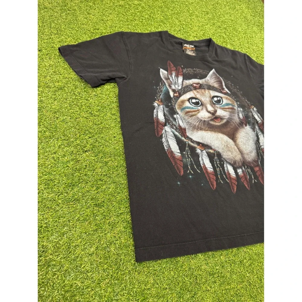 Rock Chang Mens‎ Dreamcatcher Kitten Graphic T-Shirt Black Double Sided Large